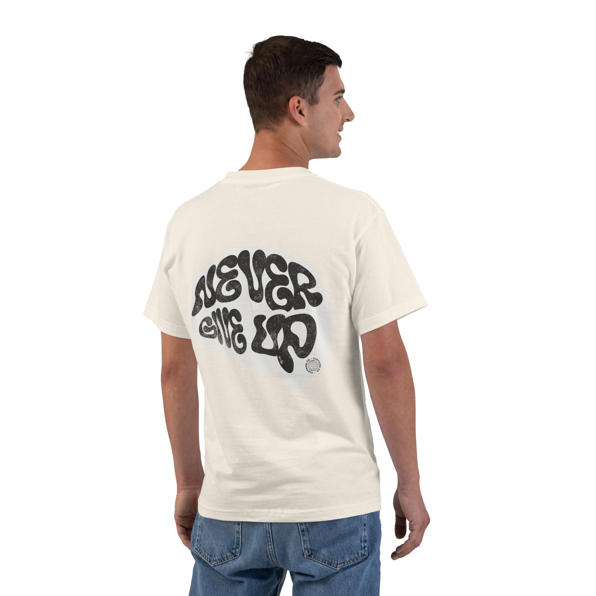 Never Give Up Statement T-Shirt | Retro Graffiti Front & Back