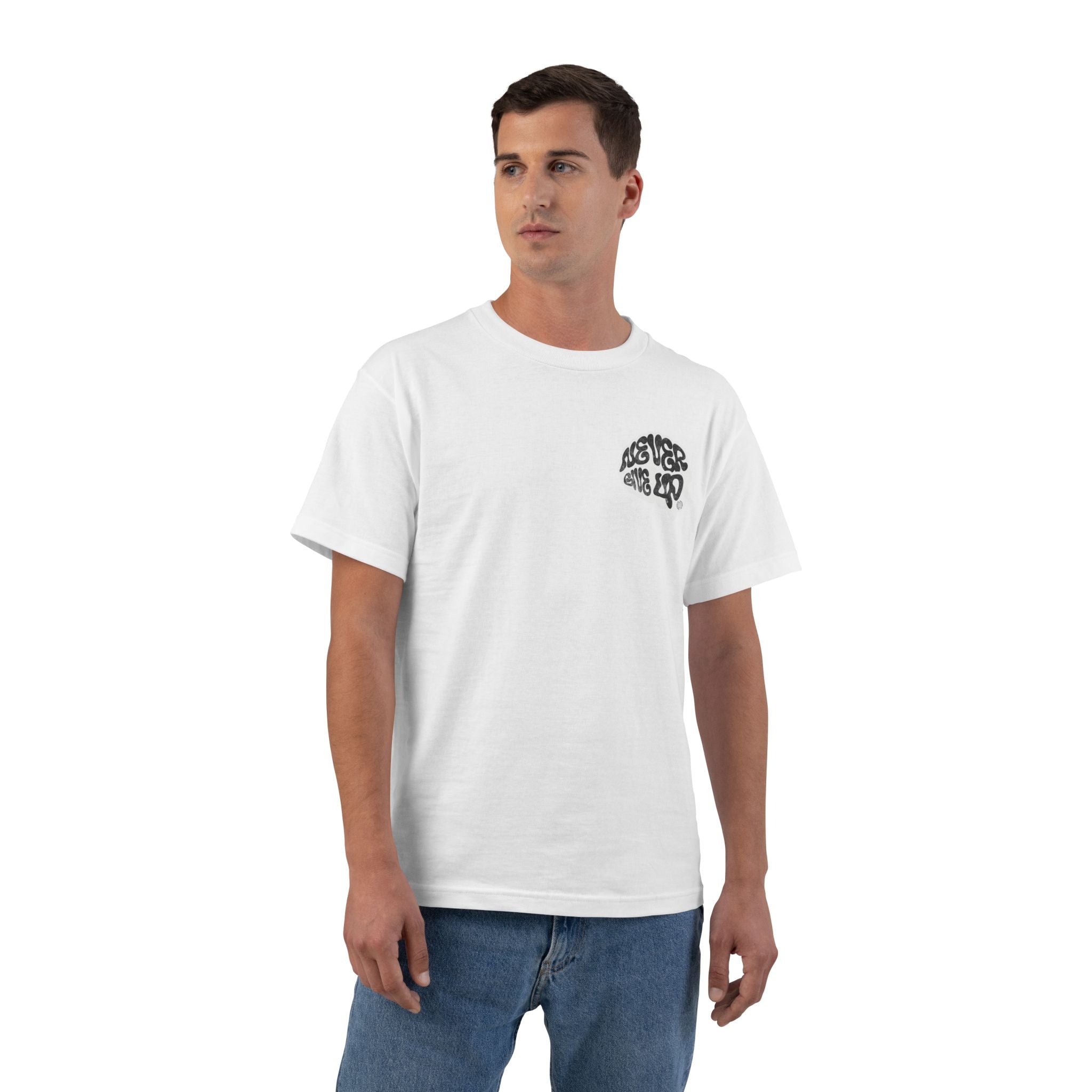 Never Give Up Statement T-Shirt | Retro Graffiti Front & Back